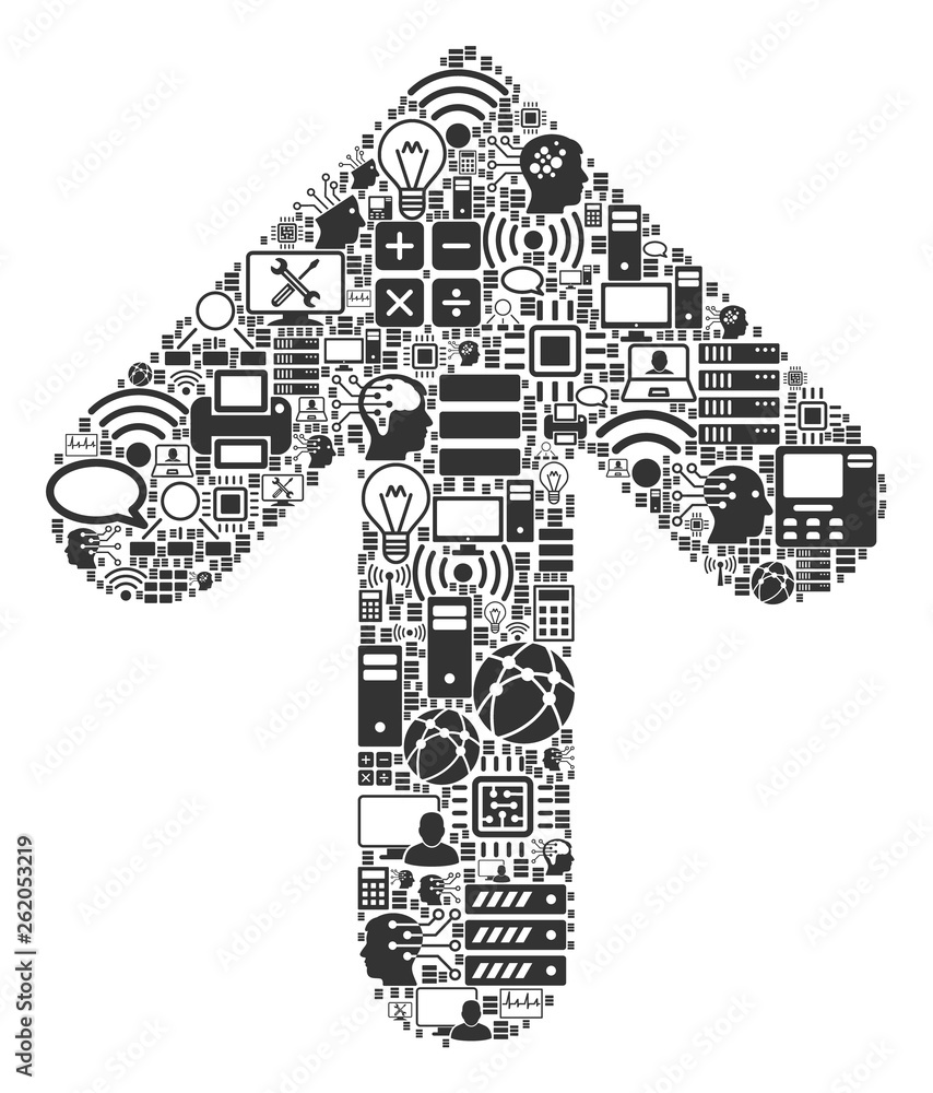 Poster arrow direction collage icon created for bigdata and computing purposes. vector arrow direction mosa