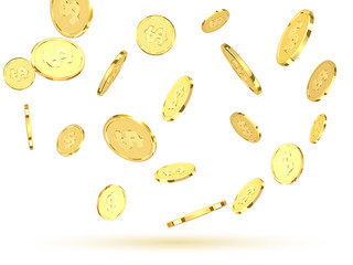 Golden coins. Realistic gold money isolated on white background.