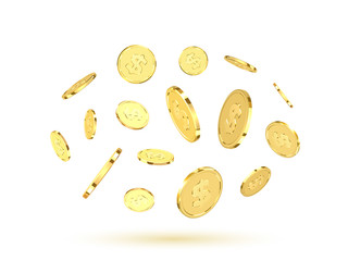 Golden coins. Realistic gold money isolated on white background.
