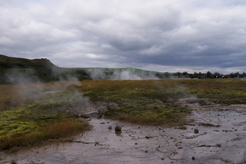 view of the geothermal area of Haukadalur in iceland