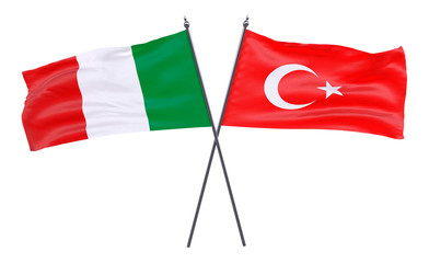 Italy and Turkey, two crossed flags isolated on white background. 3d image