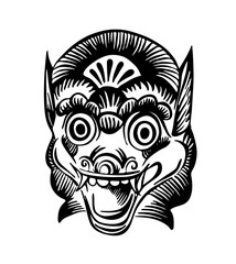 Hand drawn Barong vector mask. Black ink drawing traditional ritual image isolated on white background. Graphic illustration