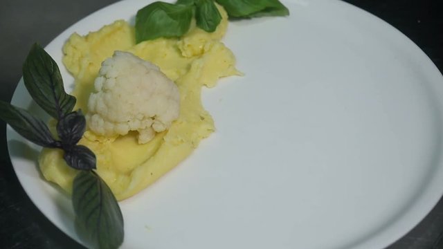 Chef serving plate with healthy food