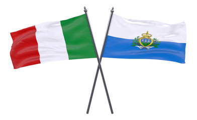 Italy and San Marino, two crossed flags isolated on white background. 3d image