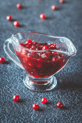 Cranberry sauce in glass gravy boat
