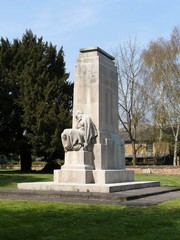 Fototapeta na wymiar Seated woman symbolizing the hopeful triumph of 1918. Grade II Listed War Memorial Cenotaph, St Mary's Church, Rickmansworth