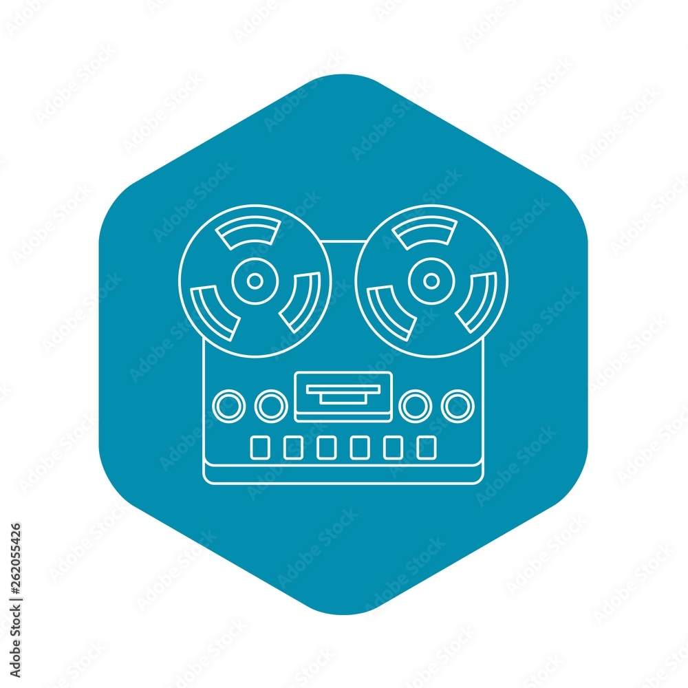 Poster analog stereo open reel tape deck recorder icon. outline illustration of analog stereo open reel tap