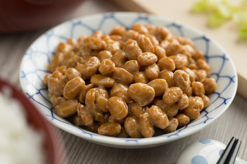  Bowl with traditional Japanese fermented soybeans called natto
