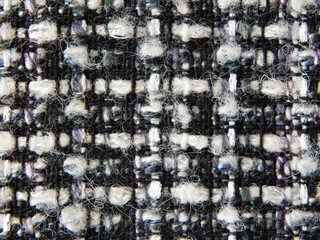 Boucle warm woolfabric for coat. Black and white texture background.