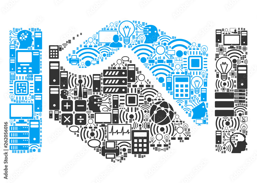 Aufkleber handshake mosaic icon organized for bigdata and computing illustrations. vector handshake mosaics ar