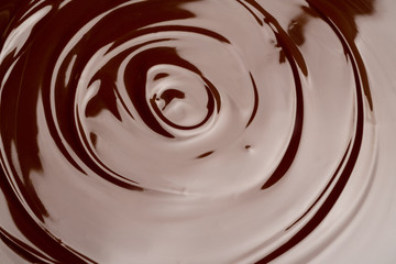 Macro of Melted milk or dark chocolate swirl background