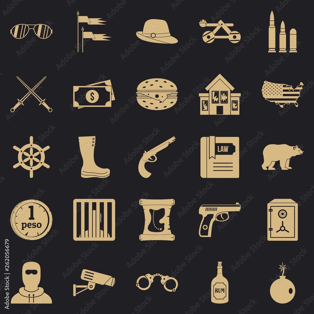 Poster pistol icons set. simple set of 25 pistol vector icons for web for any design