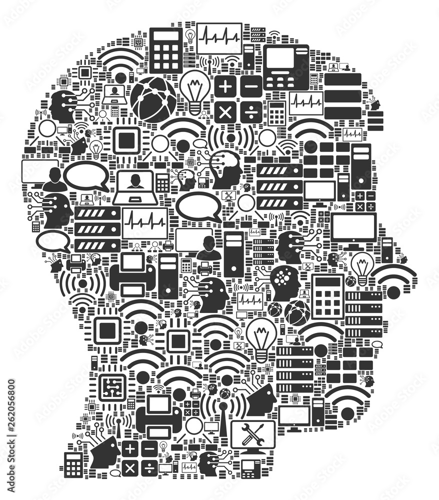 Poster man profile collage icon combined for bigdata and computing purposes. vector man profile mosaics are