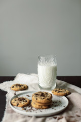 Glass of milk and Homemade chocolate chip cookies
