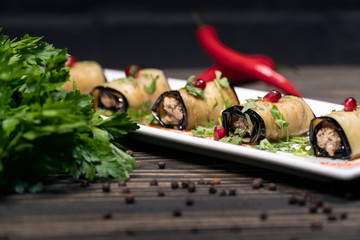 eggplant aubergine rolls with nut filling