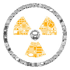 Radioactive composition icon designed for bigdata and computing purposes. Vector radioactive mosaics are composed from computer, calculator, connections, wi-fi, network,