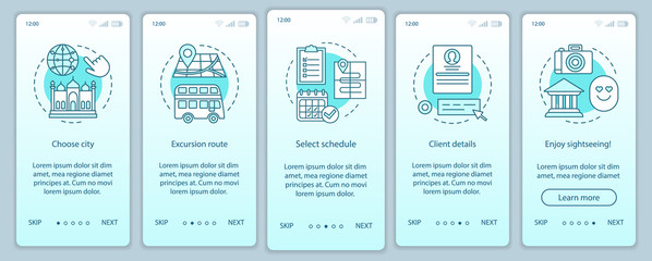 Excursion onboarding mobile app page screen vector template