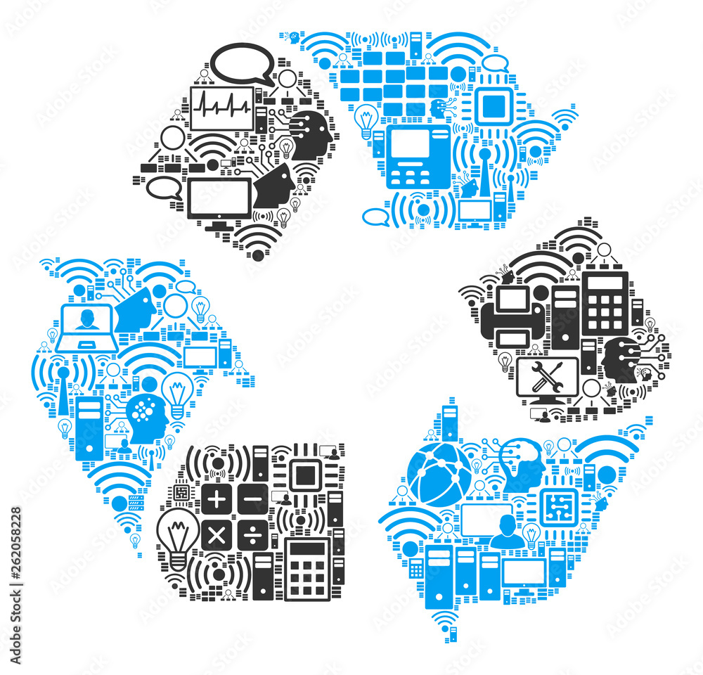 Poster recycle arrows mosaic icon organized for bigdata and computing illustrations. vector recycle arrows 