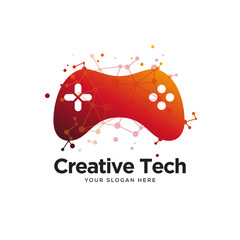 gamepad tech logo designs concept, joystick logo designs symbol © THE BATTOYART
