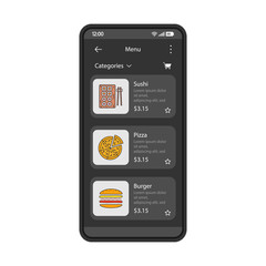 Food delivery app smartphone interface vector template