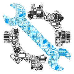 Service Tools mosaic icon combined for bigdata and computing purposes. Vector service tools mosaics are combined from computer, calculator, connections, wi-fi, network,