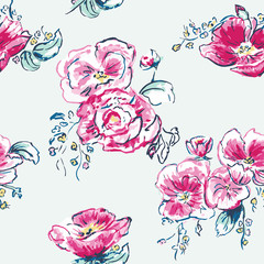 Vector Watercolor Dog-Roses with buds seamless pattern background.