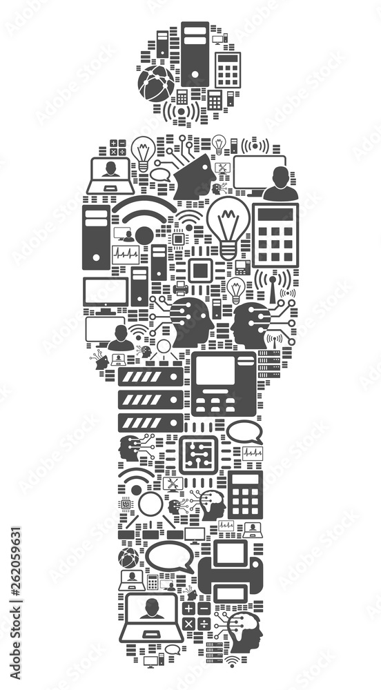 Aufkleber standing man collage icon done for bigdata and computing purposes. vector standing man mosaics are c