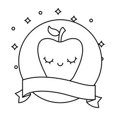 fresh apple with ribbon kawaii character