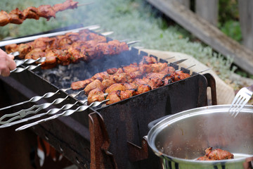 Pork Kebabs are fried on the grill