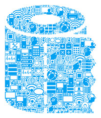 Toilet Paper Roll composition icon created for bigdata and computing illustrations. Vector toilet paper roll mosaics are combined from computer, calculator, connections, wi-fi, network,