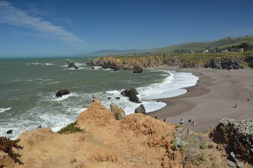 View of the Pacific Coast at Goat Rock Beach, on Highway 1 between Bodega Bay and Jenner in Sonoma...