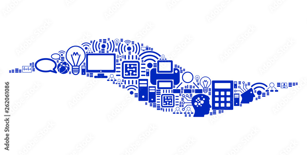 Poster wave shape collage icon organized for bigdata and computing illustrations. vector wave shape mosaics