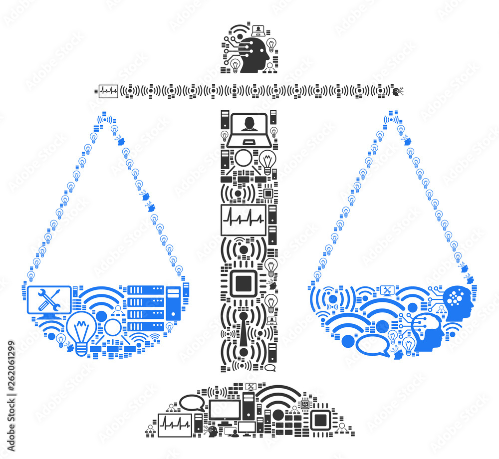 Poster weight scales composition icon created for bigdata and computing purposes. vector weight scales mosa