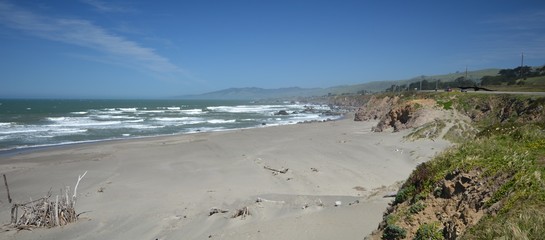 View of the Pacific Coast at Goat Rock Beach, on Highway 1 between Bodega Bay and Jenner in Sonoma County from April 28, 2017, California USA