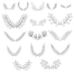 set of hand drawn laurel wreaths