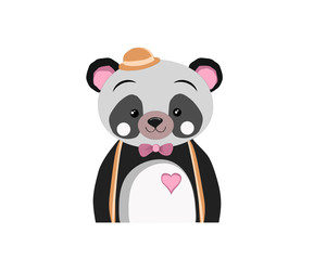 Cute Panda Character  Design with cute hat on white background