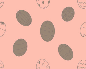 Doodle eggs hand drawn  seamless pattern. Living Coral Easter background