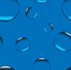 Blue vector realistic water drops seamless pattern.
