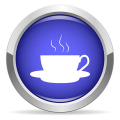 Coffee icon. Round bright blue button.