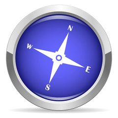 Compass icon. Round bright blue button.