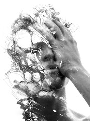 Paintography. Double exposure of an attractive male model combined with hand drawn ink paintings...