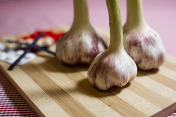 fresh garlic and medical pills, medicine, for treatment