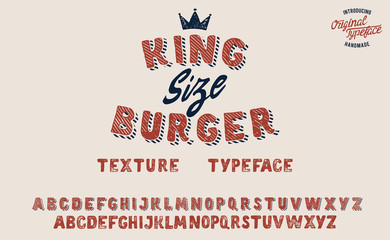 Fototapeta na wymiar King Size Burger. Vintage 3D serif font. Hand made font and logotype. Vintage style. Retro print. Hipster style.