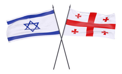 Israel and Georgia, two crossed flags isolated on white background. 3d image
