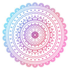 Gradient mandala round ethnic illustration. Purple , violet and yellow colors.