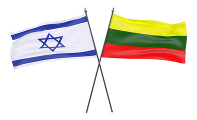 Israel and Lithuania, two crossed flags isolated on white background. 3d image