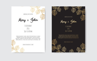 Fototapeta na wymiar Vector invitation with gold floral elements. Luxury ornament template. greeting card, invitation design background.