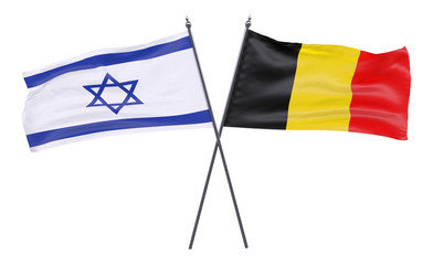 Israel and Belgium, two crossed flags isolated on white background. 3d image