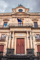 Vizzini, Sicily, Italy: HDR city hall building of Vizzini and the beauty of its characteristic baroque architecture with sky in background