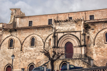 Vizzini, Sicily, Italy: HDR main historic church of Vizzini, side view, the beauty of its characteristic baroque architecture with sky in background